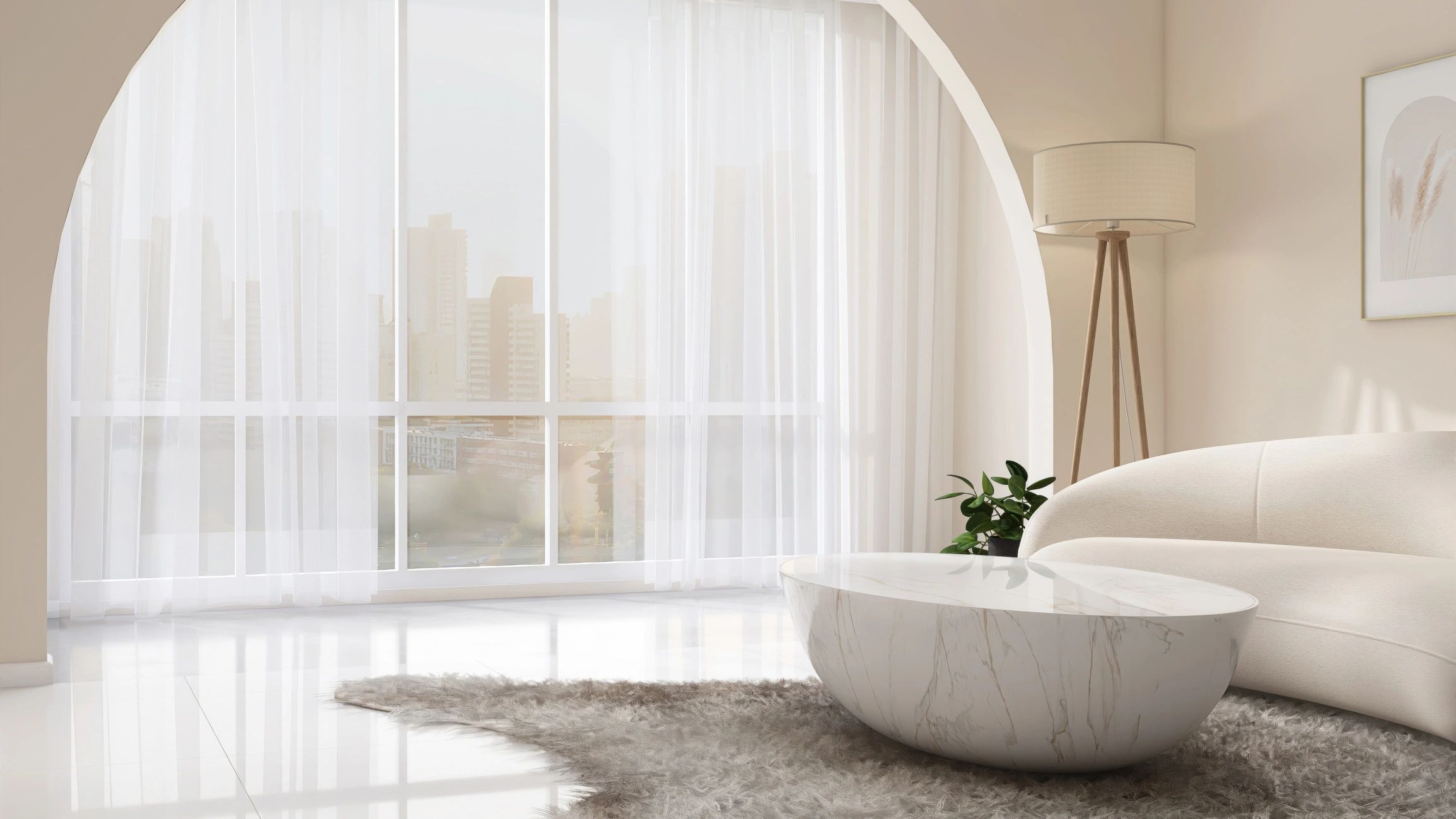 Elegant spa-inspired interior with soft neutral tones